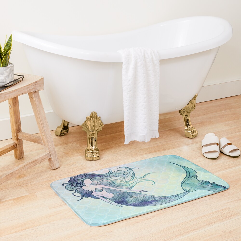 Watercolor Mermaid Bath Mat