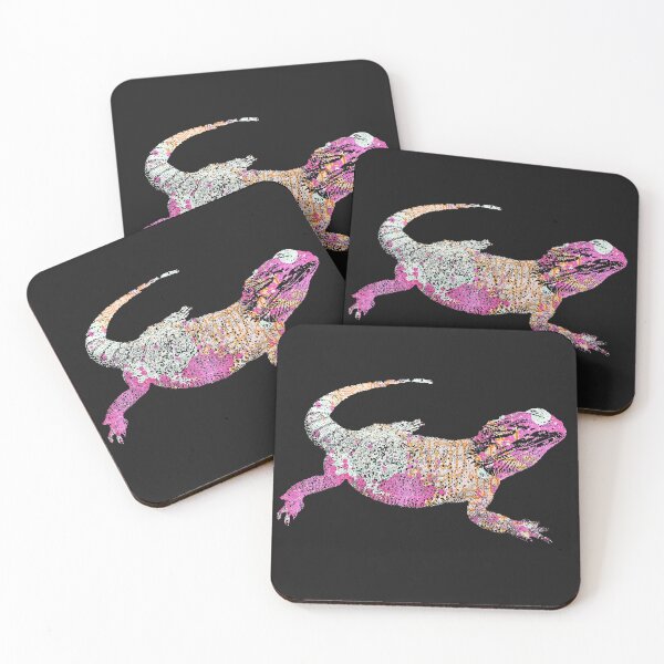 Bearded Dragon Silhouette Painted Ink Pink Orange Reptile Lizard Coasters (Set of 4)