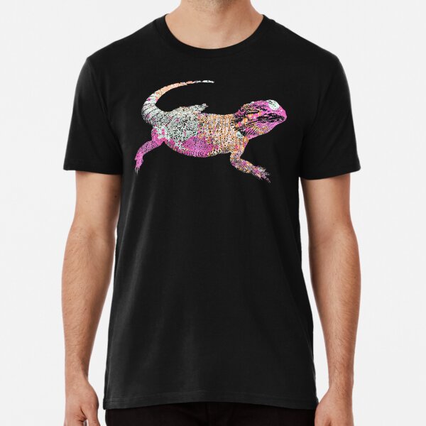 Bearded Dragon Silhouette Painted Ink Pink Orange Reptile Lizard Premium T-Shirt