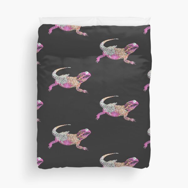 Bearded Dragon Silhouette Painted Ink Pink Orange Reptile Lizard Duvet Cover
