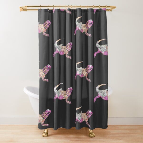 Bearded Dragon Silhouette Painted Ink Pink Orange Reptile Lizard Shower Curtain