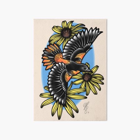 Oriole with Black Eyed Susans Art Board Print