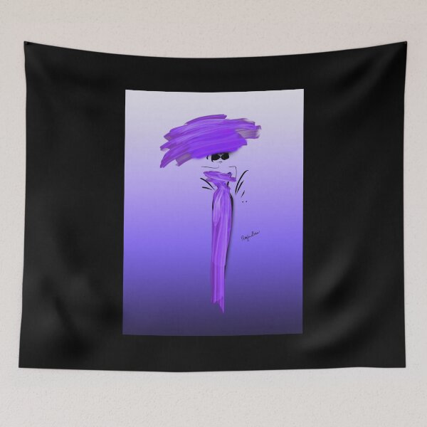 Item preview, Fashion model illustration in violet long dress and oversize hat, violet background designed and sold by PetaJaneDesigns.