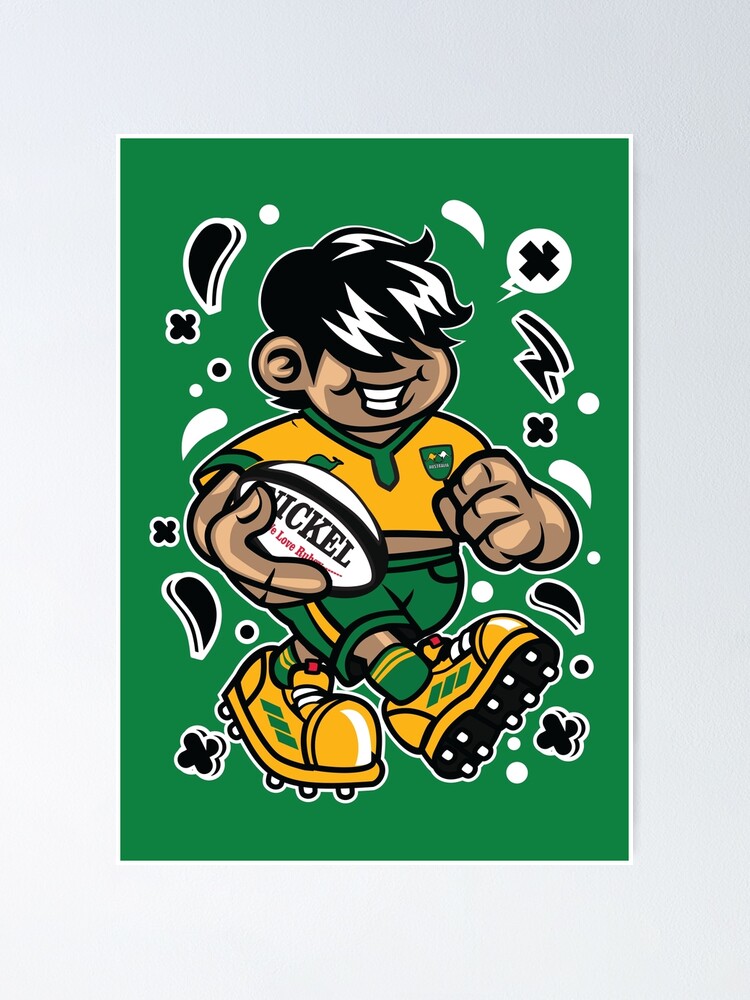 Poster Australie Rugby T Shirt Personnage De Dessin Anime Drole Australien Ozzie Jouant Un Match De Rugby Amusant Par Nickelparis Redbubble