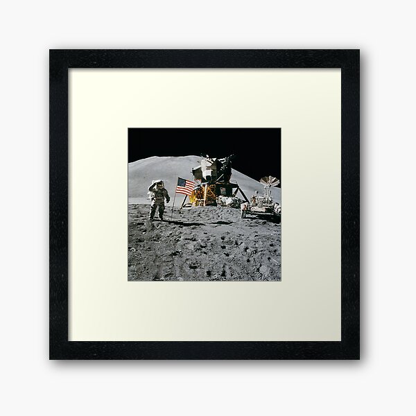 Astronaut and American Flag Apollo Moon Mission Framed Art Print