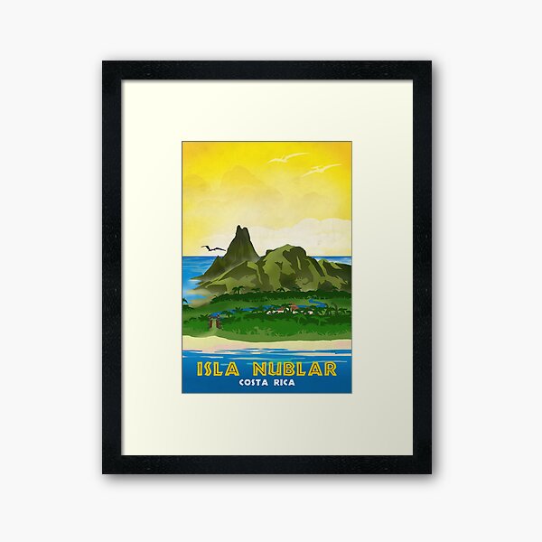 Isla Nublar - Retro Jurassic Park Travel Poster Framed Art Print