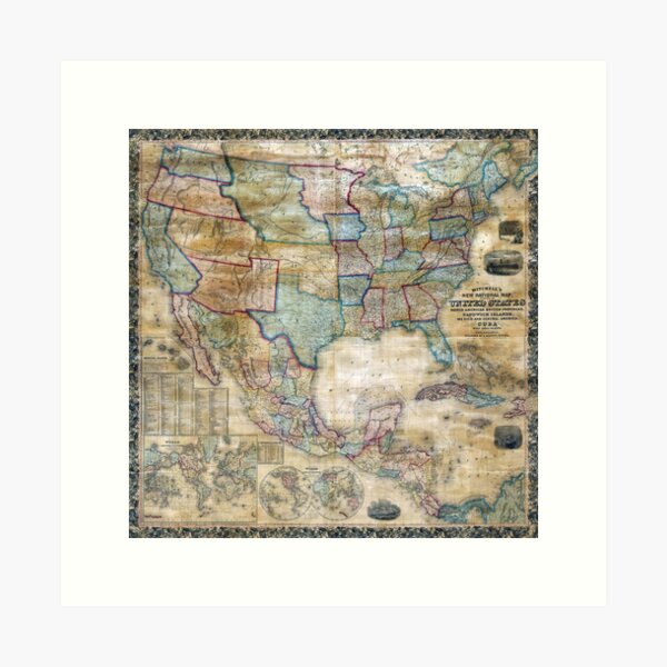 Item preview, Mitchell's New National Map, Exhibiting The United States with the North American British Provinces, Sandwich Islands, Mexico and Central America, Together with Cuba and the other West India Islands designed and sold by digitalvintage.