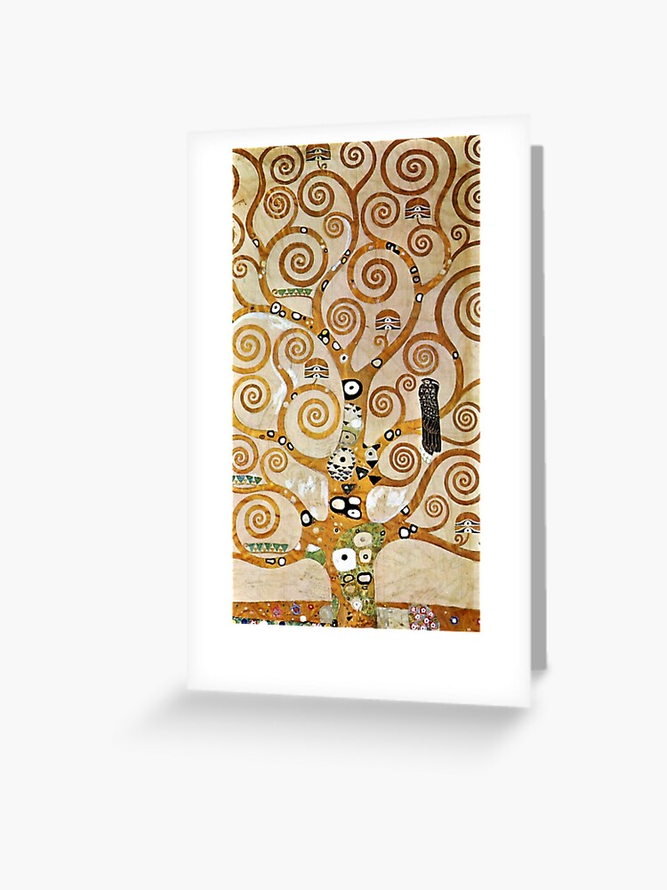 Carte De Vœux Gustav Klimt Arbre De Vie Dore Avec Oiseau Par Pdgraphics Redbubble
