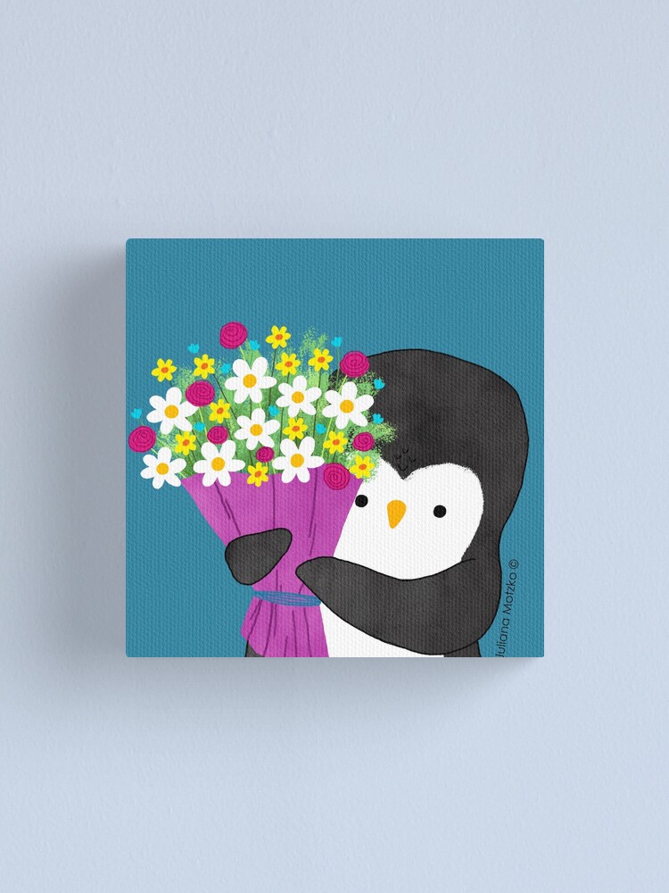 Alternate view of Penguin with Flowers Canvas Print