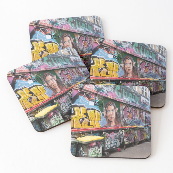Item preview, Rubbish bins line a graffiti art Melbourne laneway. designed and sold by Anne Scantlebury.