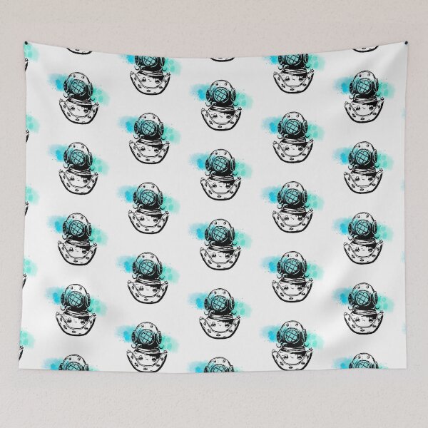 Item preview, Old-fashioned diver helmet with teal paint splatter designed and sold by ArtyEngineer.