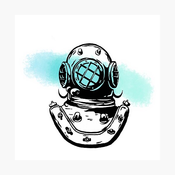 Aperçu de l'œuvre Casque de plongée à l'ancienne avec la couleur de l'eau bleu-vert créée et vendue par ArtyEngineer.