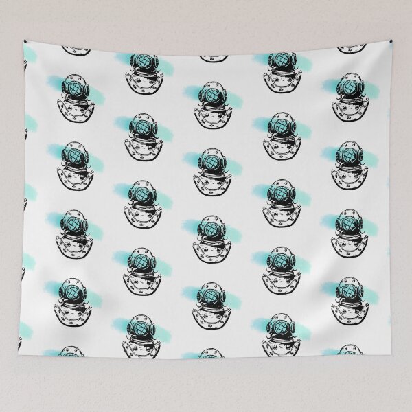 Item preview, Old-fashioned diver helmet with blue-green water color designed and sold by ArtyEngineer.