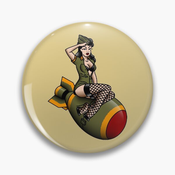 Salty-Dog American Traditional Patriotic Atomic Bomb Belle Pin-up Girl Pin