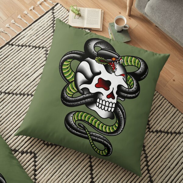 Salty-Dog American Traditional Serpent Skull Floor Pillow