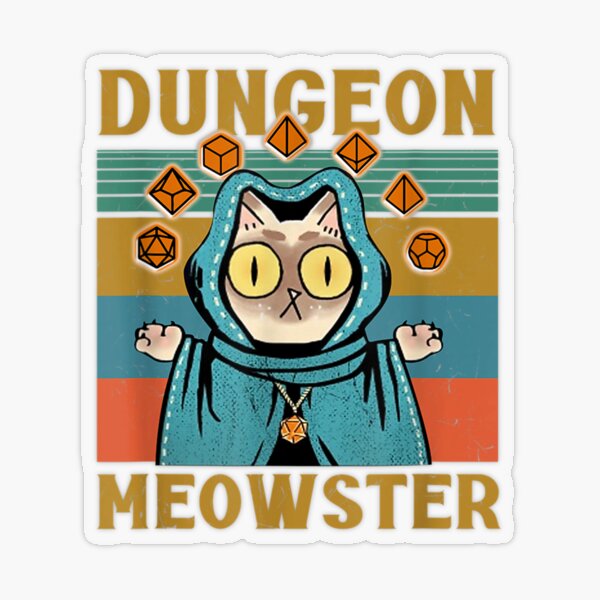 Dungeon Meowster Funny Nerdy-Gamer Cat-D20 Dice RPG Transparent Sticker
