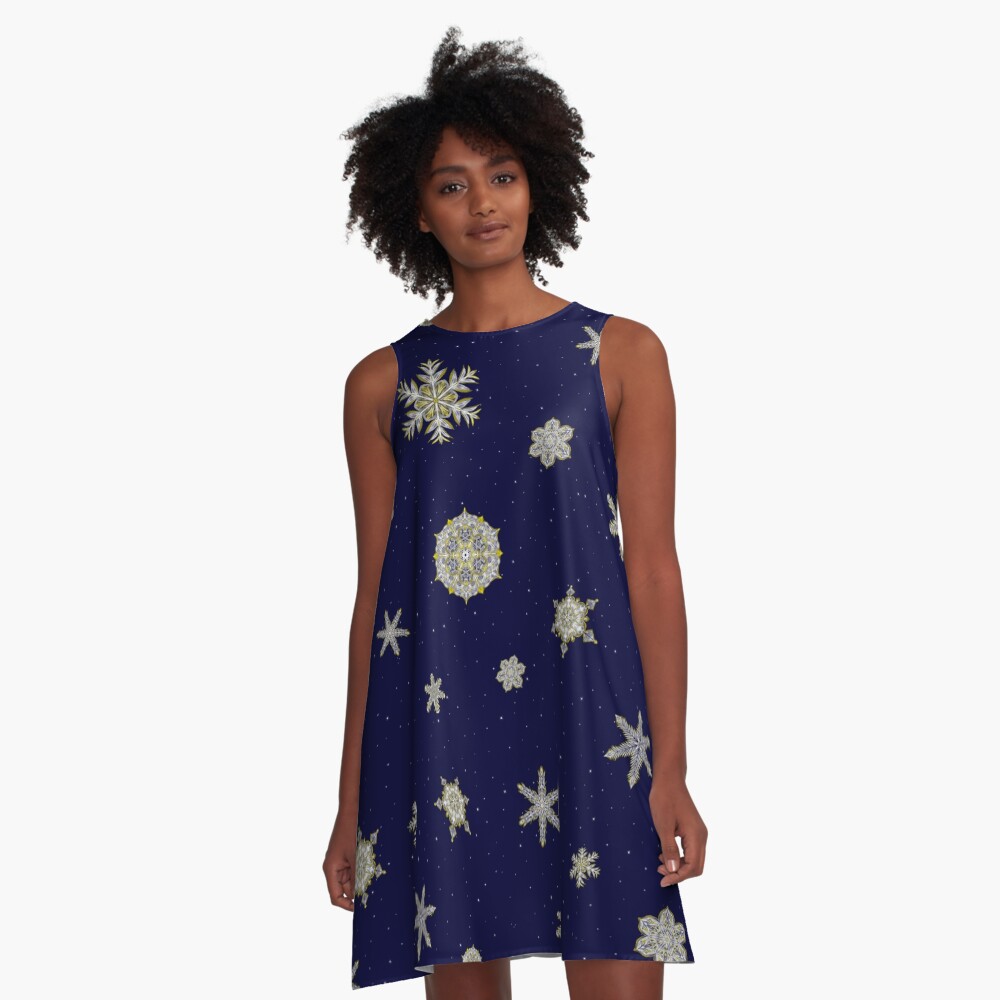 Gilded Space Snowflake A-Line Dress