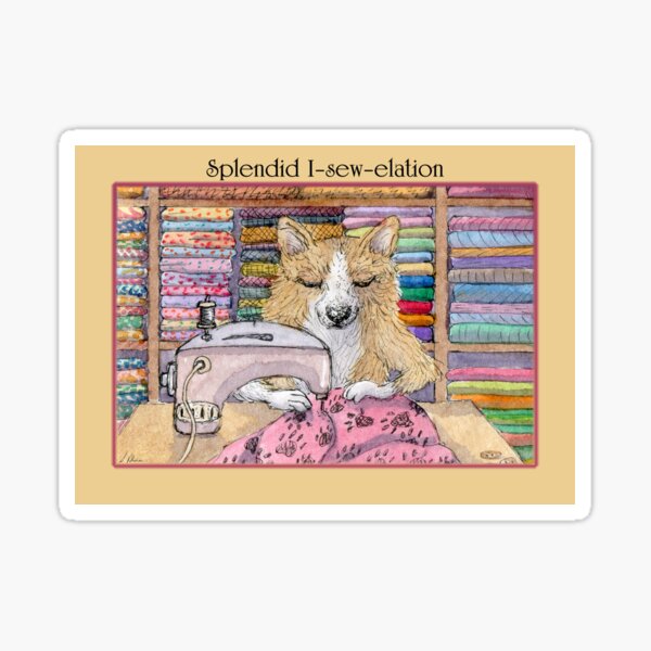 Item preview, A Corgi Dog Keen on Sewing is Happy to be in Self Isolation designed and sold by SusanAlisonArt.