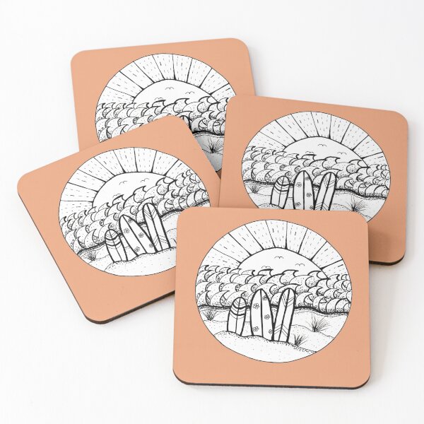 Item preview, Surfboards at the Beach Ink Illustration designed and sold by Sandra Connelly.