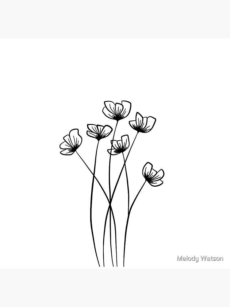 Floral Line Art Drawing in Black - Long Stem Flowers Pin for Sale by  Melody Watson