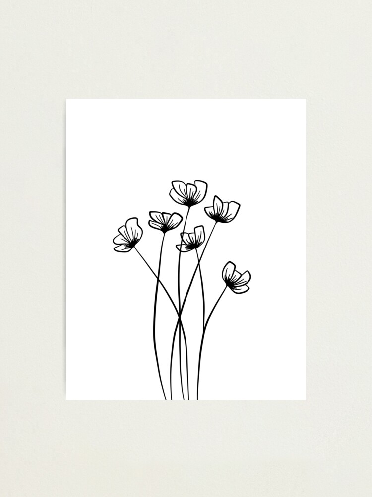 Impression Photo Dessin Au Trait De Fleurs A Longue Tige Par Odyanne Redbubble