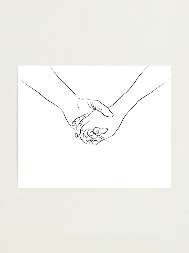 Couple Holding Hands Line Drawing Photographic Print