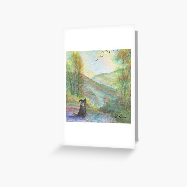 Item preview, A Border Collie dog looks out at the hills towering above him. designed and sold by SusanAlisonArt.