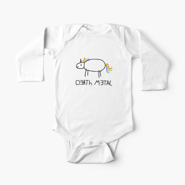 Death Metal Funny Colorful Unicorn Drawing Design Long Sleeve Baby One-Piece