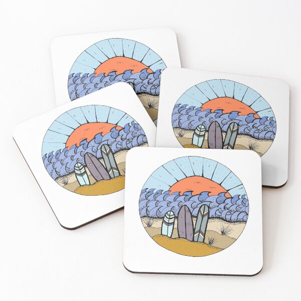 Item preview, Surfboards at the Beach Ink Illustration with digital paints  designed and sold by Sandra Connelly.