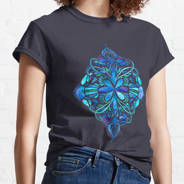 Deep Ocean Art Nouveau Watercolor Doodle Classic T-Shirt