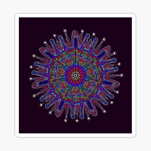 Pointillist Mandala Pattern with Black Background Sticker