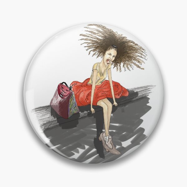 Modezeichnung einer Lady mit viel Haar Button