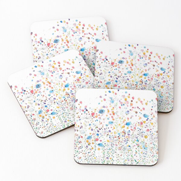 Item preview, hand painted abstract colorful wildflowers and birds watercolor designed and sold by ColorandColor.