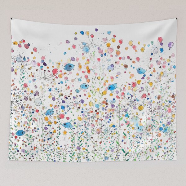 Item preview, hand painted abstract colorful wildflowers and birds watercolor designed and sold by ColorandColor.