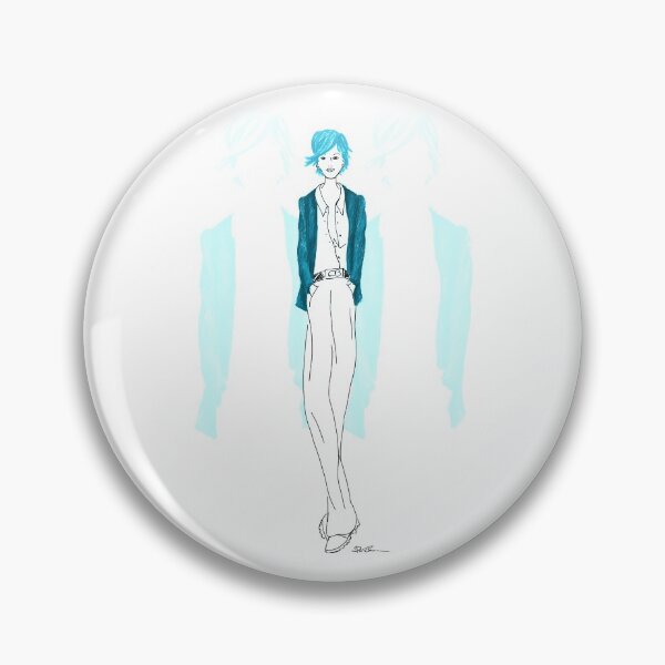 Modezeichnung Blaue Lady Button