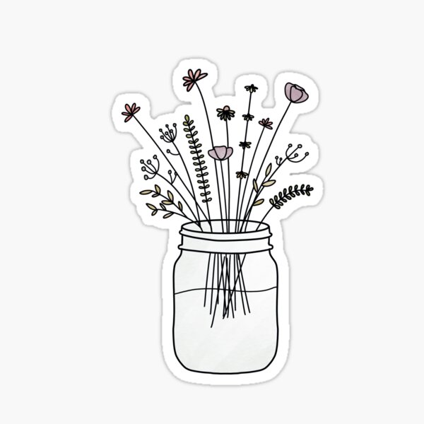 Cute 4 Mason jar line art minimalistic design - journal doodles Sticker  for Sale by Yarafantasyart