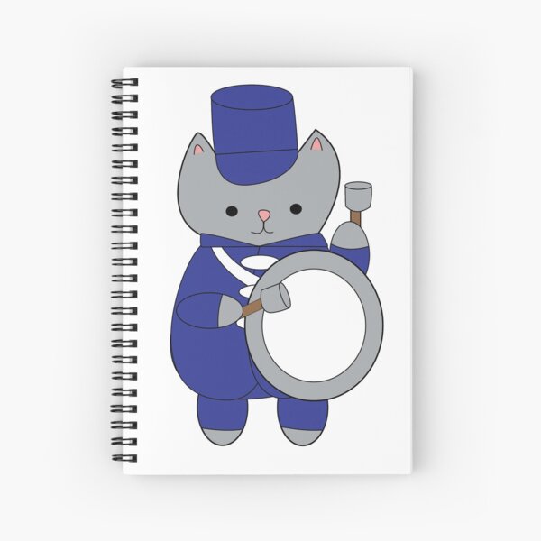 Drummer Marching Band Cat Blue White Spiral Notebook