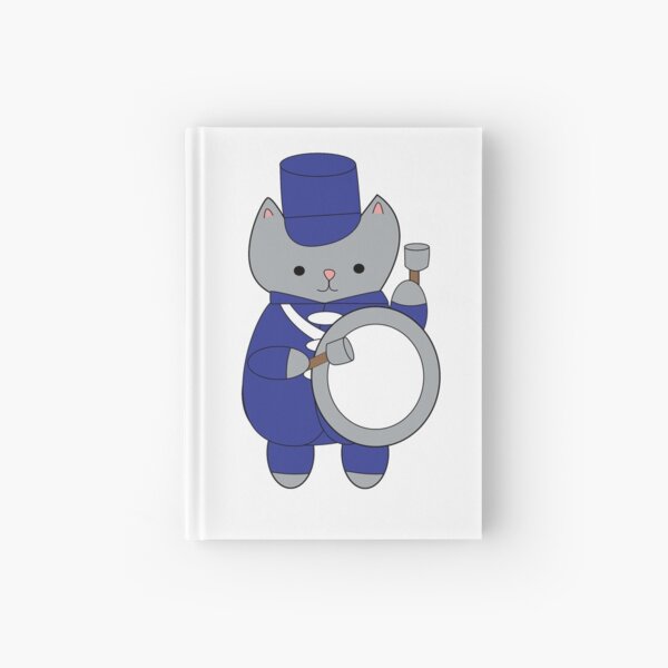 Drummer Marching Band Cat Blue White Hardcover Journal