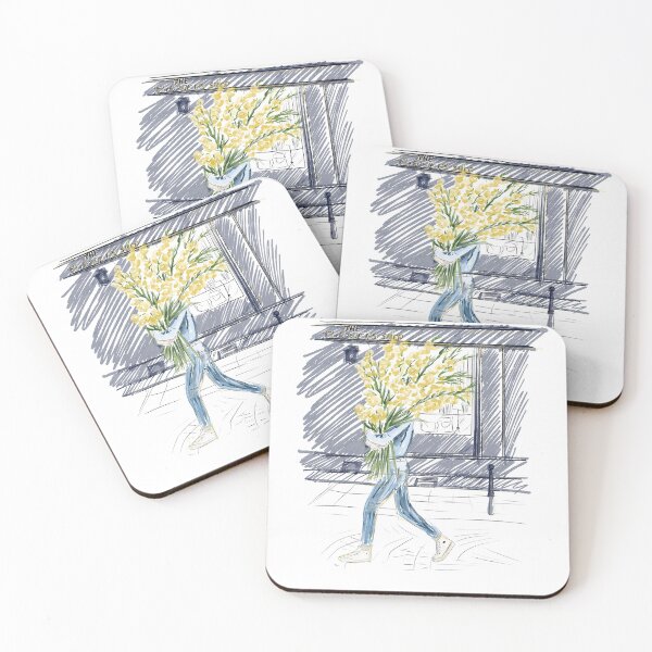 Item preview, girl with yellow flowers bouquet designed and sold by emkei3.