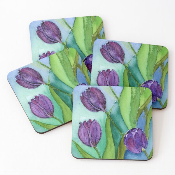 Item preview, Purple Tulip Flowers Watercolour Painting Artwork designed and sold by Alison Langridge.