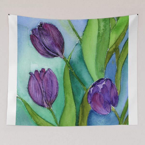 Item preview, Purple Tulip Flowers Watercolour Painting Artwork designed and sold by Alison Langridge.