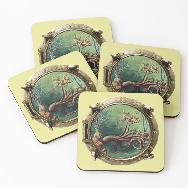 Item preview, Porthole View of Vintage Divers with Diving Helmets and an Octopus designed and sold by urmaddad.
