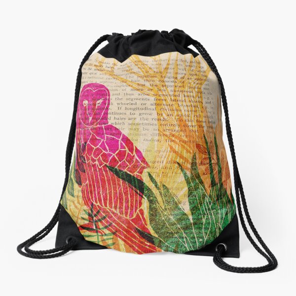 Woodblock Owl Drawstring Bag