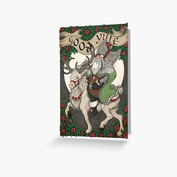 Nordic Santa - Green Greeting Card