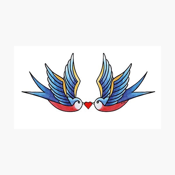Item preview, Pair of swallows tattoo designed and sold by emeteneme.