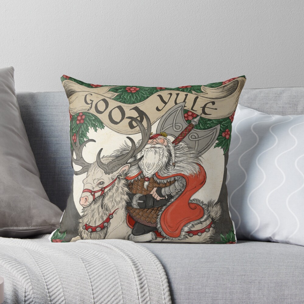 Nordic Santa - Red Throw Pillow