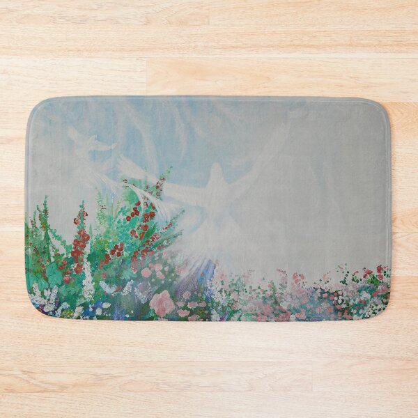 Item preview, Garden Painting with Flowers and Doves called,RAIN FROM HEAVEN, Acrylic Painting Print designed and sold by Artist Susan  Harris.