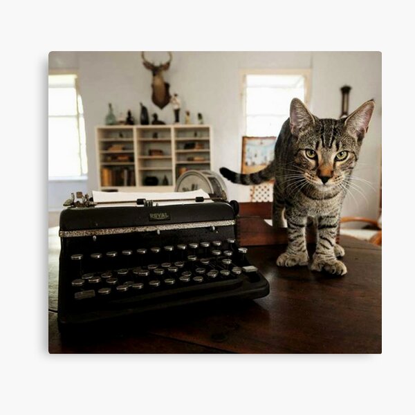 Vintage Ernest Hemingway Tabby Cat on Writing Desk Canvas Print