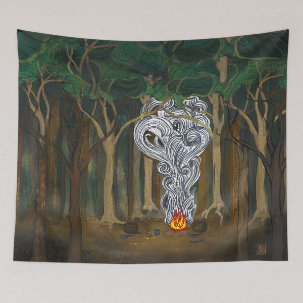 Item preview, Forest campfire on a mountain path in the style of J.R.R.Tolkien designed and sold by Designwebjae.
