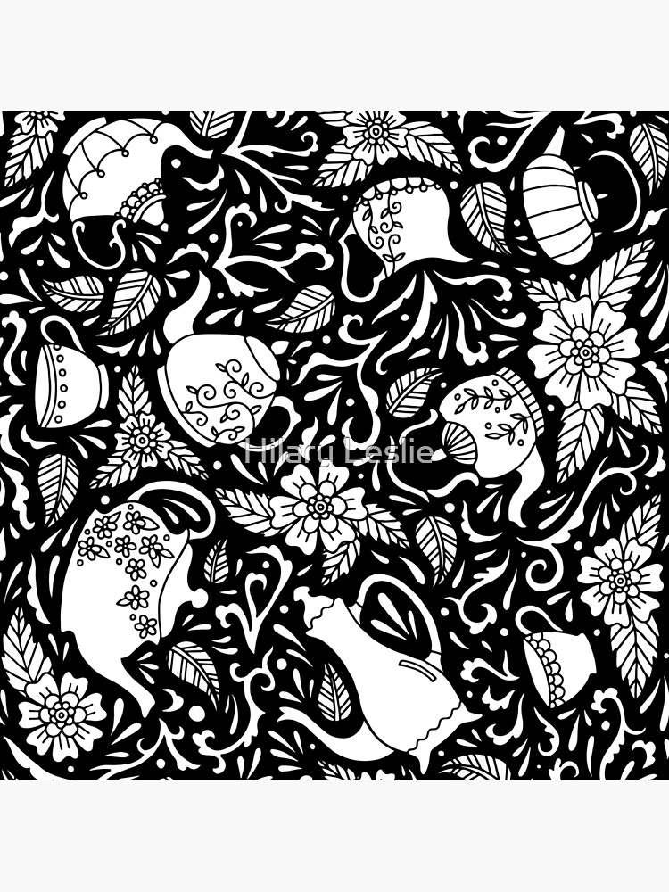 "Tea Time Black and White Tea Pot Tea Cup Tea Party" Postcard